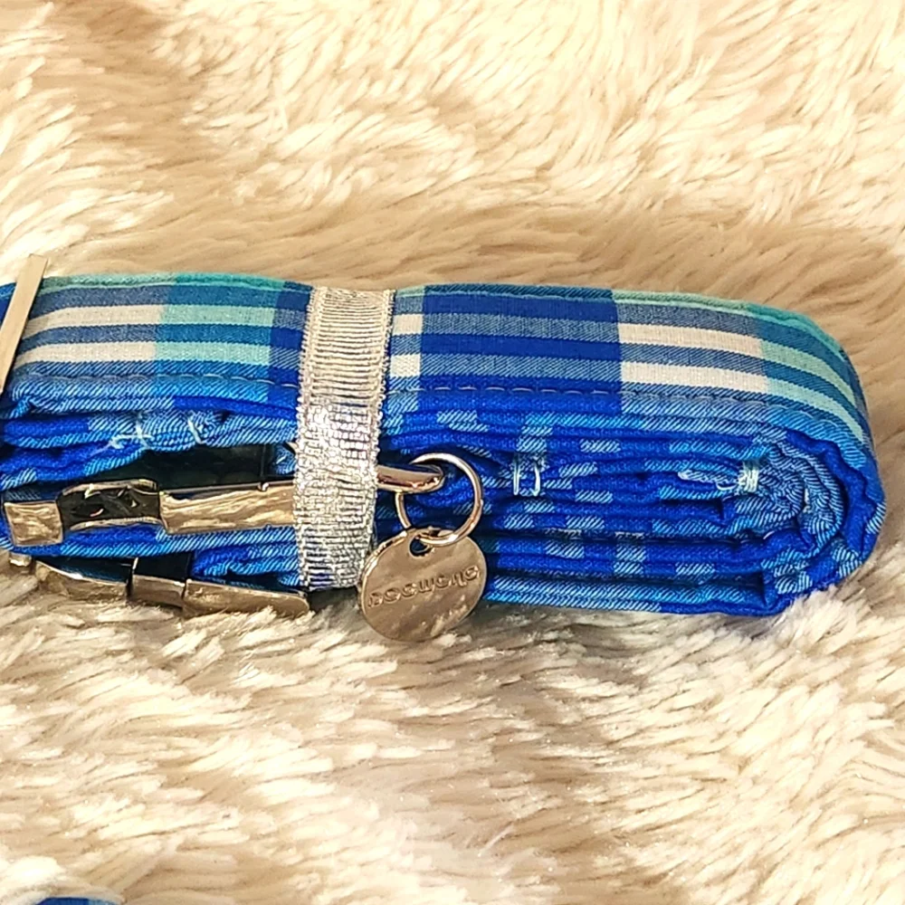 DOGWONG Blue Plaid Cotton Collar and Bow